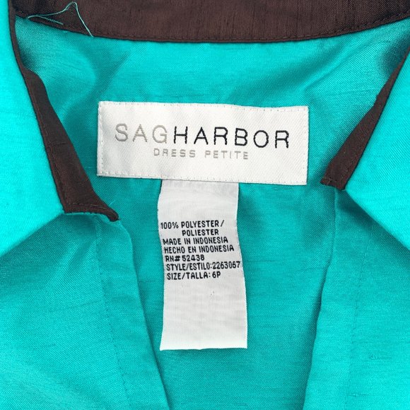 Sag Harbor Beautiful Shiny‎ Green Blouse 6 Petite Shoulder Pads Uniform Collared - Picture 3 of 9